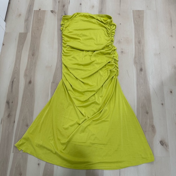Anthropologie Celandine Gabbie Strapless Ruched Tube Dress Chartreuse Green 2X - Picture 11 of 16